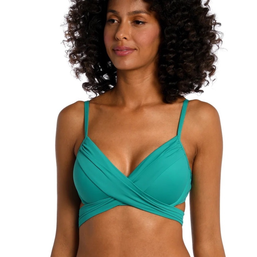 LA BLANCA Teal Island Goddess Wrap Underwire Bikini Top Emerald Green Size 8 New